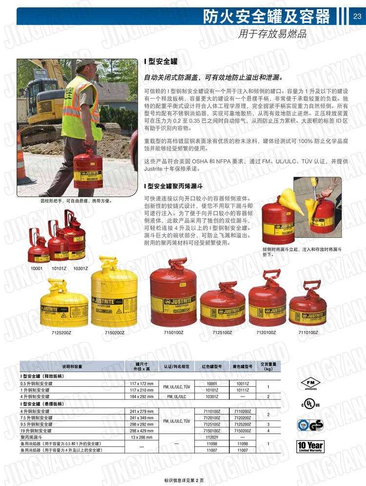 JUSTRITE，美國杰斯瑞特，justriteI型安全罐,柴油汽油存放罐，酒精松香水安全存儲罐，防火安全罐，防爆安全罐